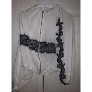 3.1 PHILLIP LIM Chantilly lace-trimmed gathered crepe jacket Size XS